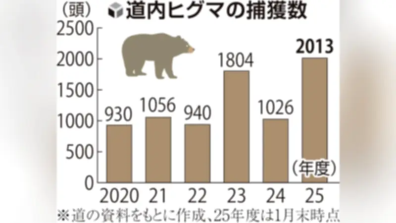 北海道でヒグマ捕獲数が過去最多を更新、2025年度速報値で2013頭に
