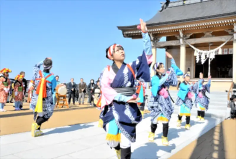 福島・浪江町で安波祭 復興願い伝統の田植踊り奉納 6歳から60代まで11人が舞う