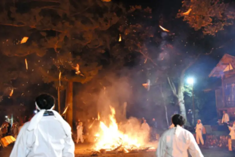 群馬・桐生で奇祭「御篝神事」開催 火の付いたまきが空中を飛び交う光景に観客熱狂