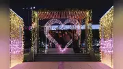 バレンタインにハート形イルミネーションが人気、大阪・泉南りんくう公園でカップルが記念撮影