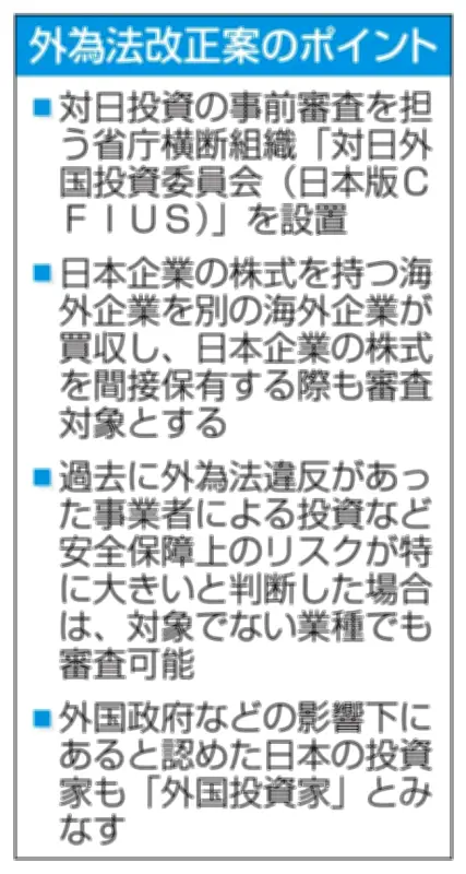 外為法改正で対日投資審査強化 日本版CFIUS創設へ 経済安全保障を徹底