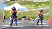 直方市で消防団が放水訓練 春の火災予防運動で野焼きシーズンに注意喚起