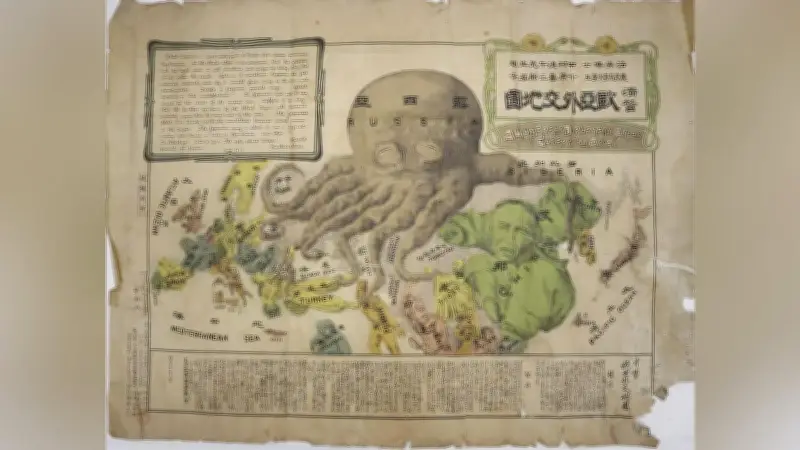 帝政ロシアを巨大タコに描いた風刺画、坂の上の雲ミュージアムで展示 力による現状変更を表現