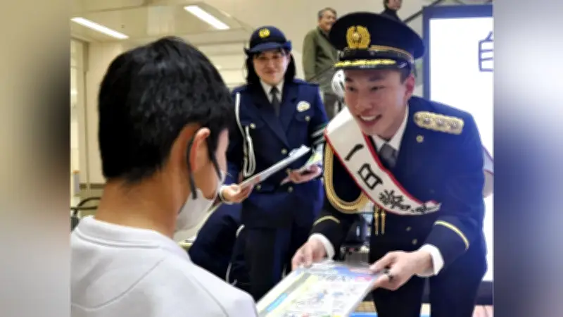 木村葵来選手が倉敷署一日署長に就任、交通安全を呼びかけ