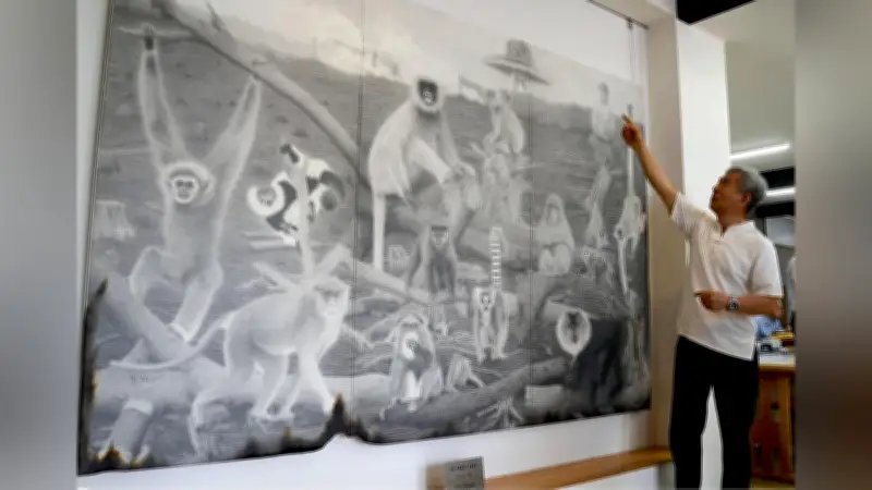 ときわ動物園の全13種サルを鉛筆画に、宇部の建築士が10年かけ完成