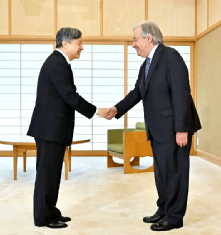 天皇陛下、国連グテレス事務総長と皇居で面会　加盟70周年を歓迎