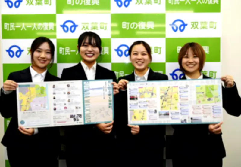 福島大学生が制作、双葉町の震災前後マップと動画を町長に報告