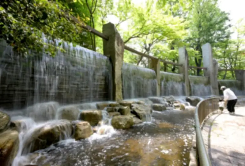 杉並・蚕糸の森公園の大滝、都会でハイキング気分を満喫