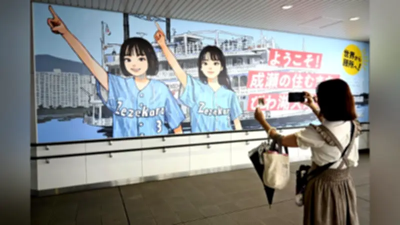 「成瀬は天下を取りにいく」駅看板が「ゼゼカラ」ポーズに刷新、記念撮影スポットに