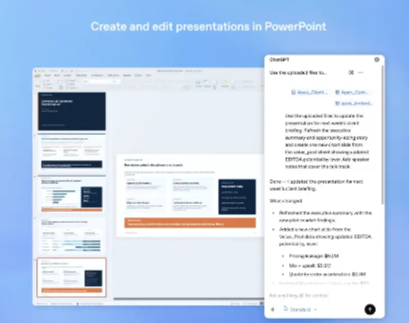 OpenAIがChatGPT for PowerPointのベータ版を公開、スライド作成から編集まで指示するだけ