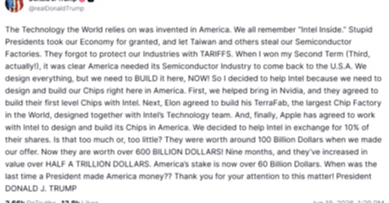 トランプ氏「AppleがIntelと提携し、米国でチップ製造」とSNSに投稿