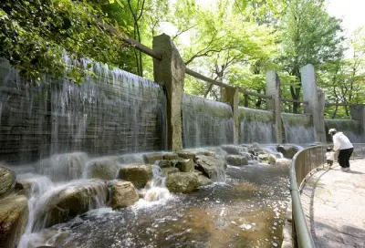杉並・蚕糸の森公園の大滝、都会でハイキング気分を満喫