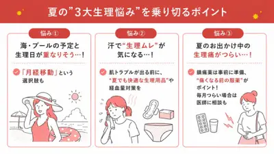 夏の生理悩み対策：月経移動や蒸れ防止、痛み軽減のポイント
